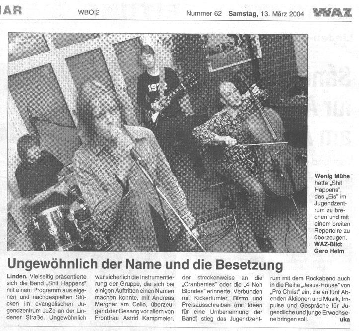 [WAZ Artikel vom 13.03.2003: Shit Happens bricht das Eis]